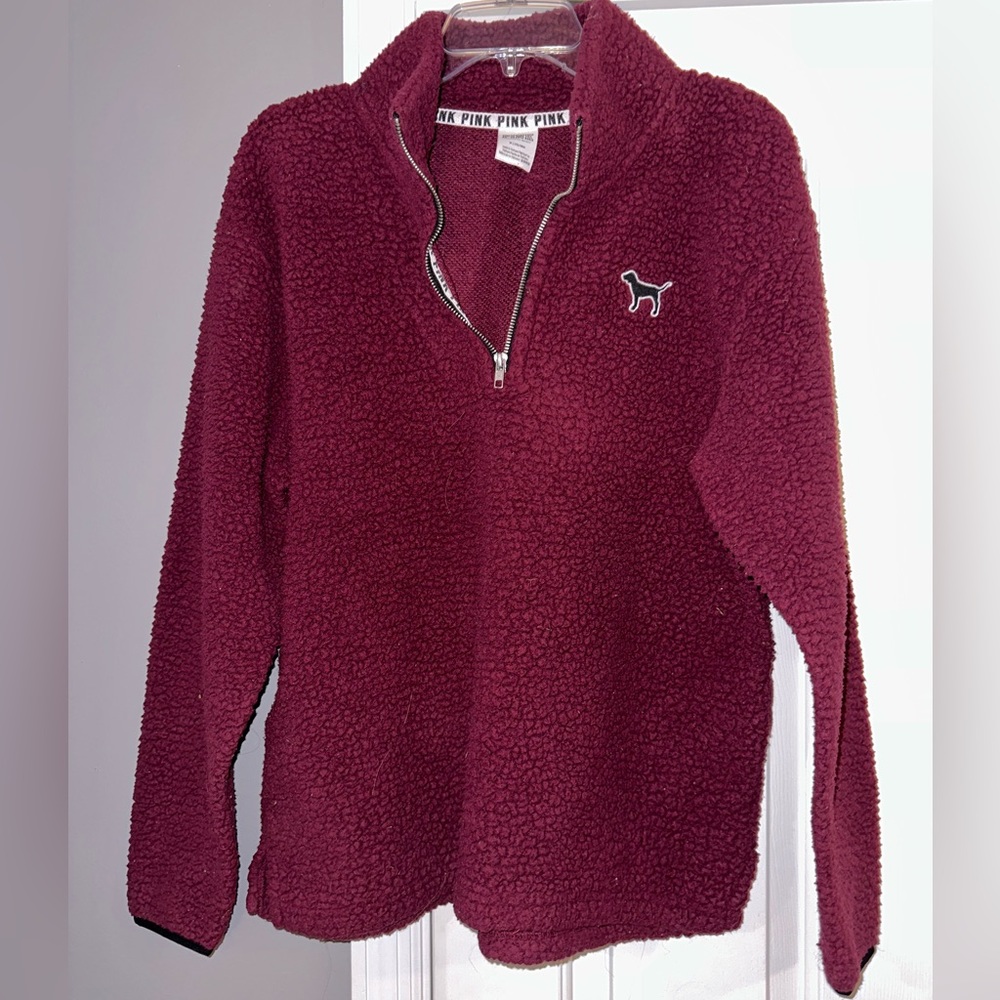 PINK Sherpa pullover w/ dog logo